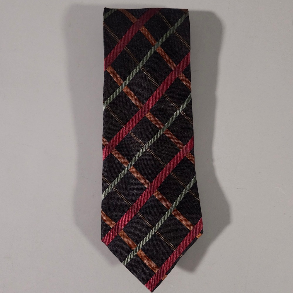 Larrimor's Necktie Mens OS Black Red Plaid Silk Hand Made In Italy